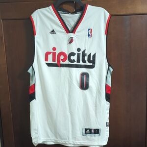 adidas White Rip City Portland Basketball Jersey with Red and Black Accents